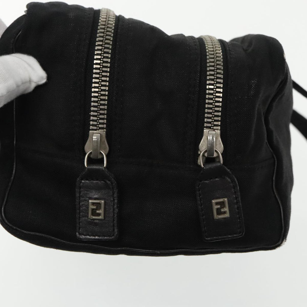 FENDI Hand Bag Cotton Nylon Black Silver ti2136