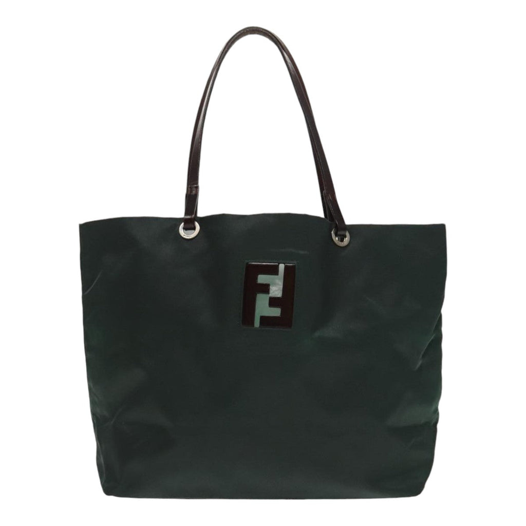 FENDI Hand Bag Nylon Khaki Brown Silver ti2137