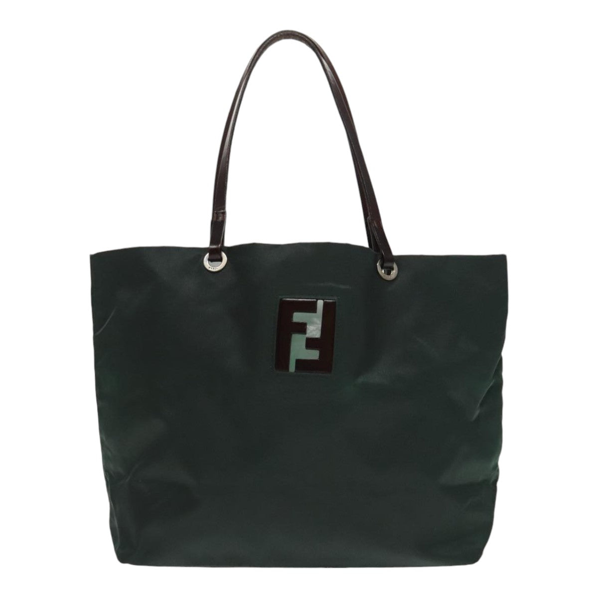 FENDI Hand Bag Nylon Khaki Brown Silver ti2137