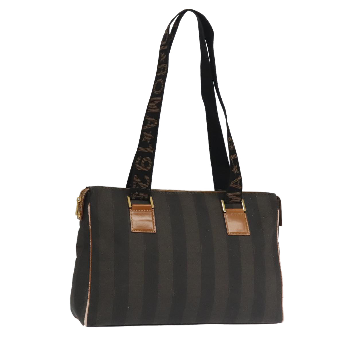 FENDI Pecan Canvas Boston Bag Brown Black Gold ti2145