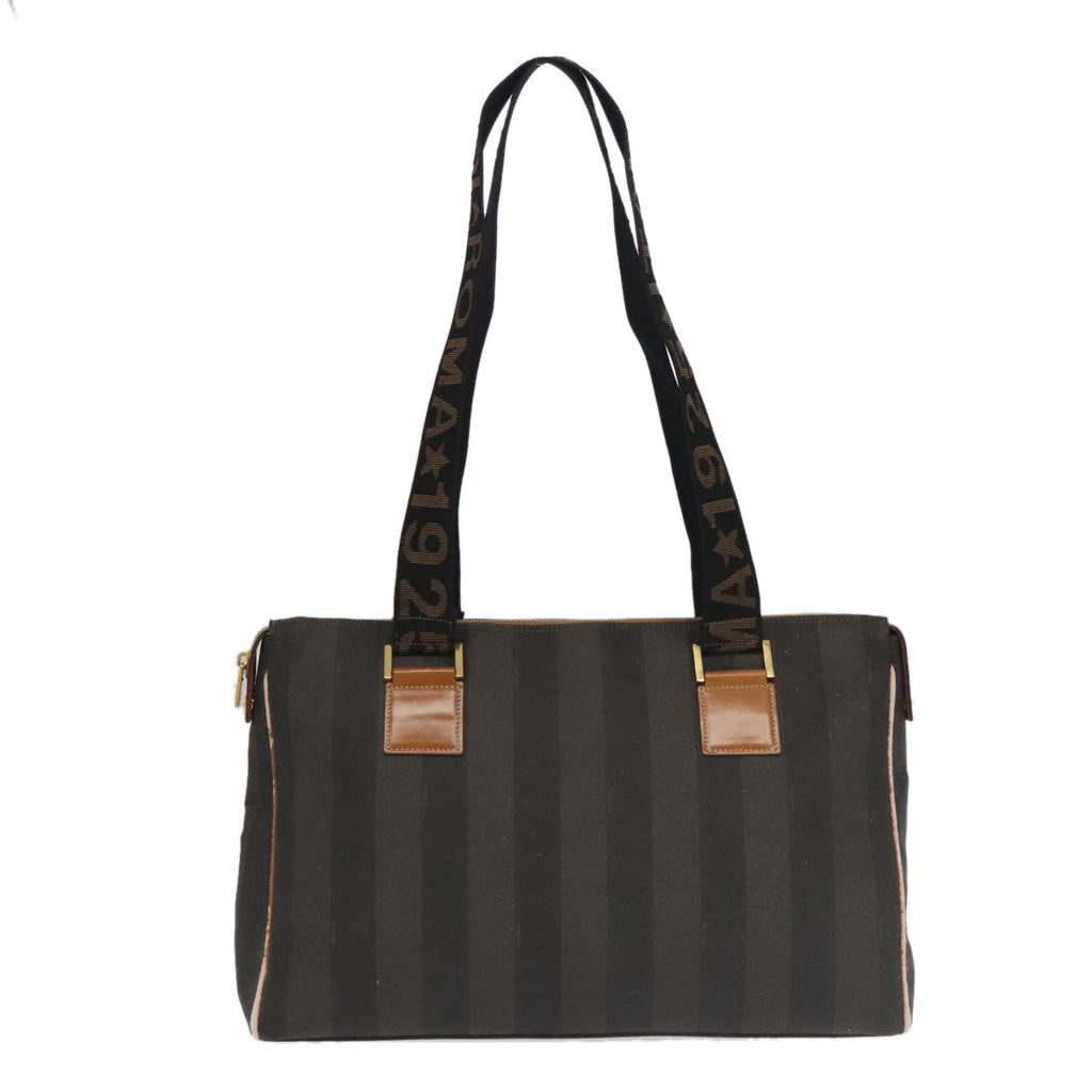 FENDI Pecan Canvas Boston Bag Brown Black Gold ti2145