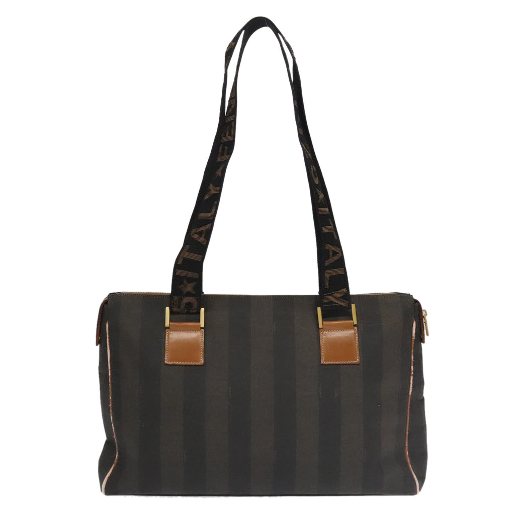 FENDI Pecan Canvas Boston Bag Brown Black Gold ti2145