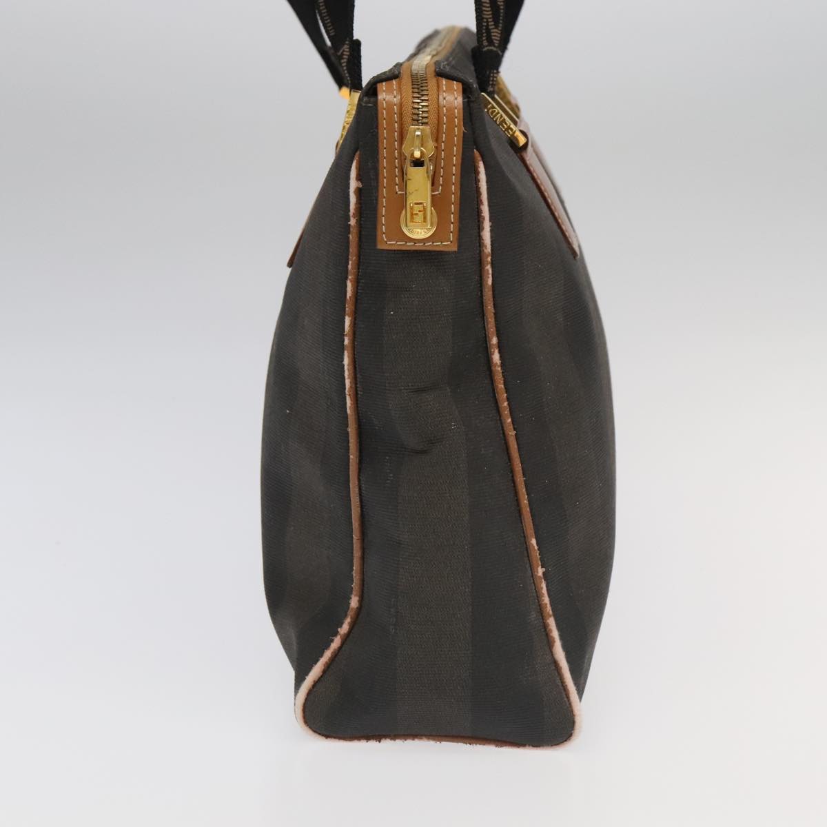 FENDI Pecan Canvas Boston Bag Brown Black Gold ti2145
