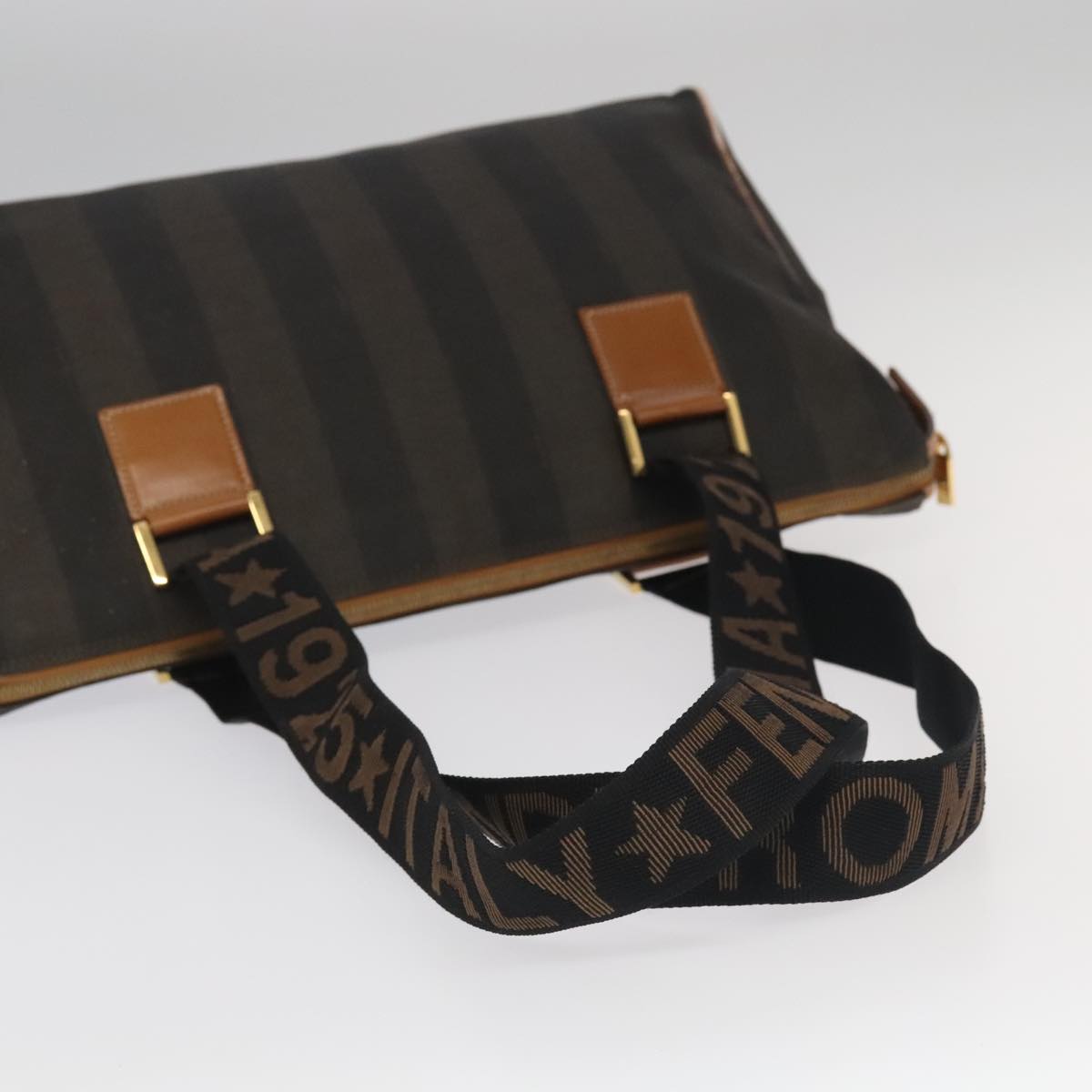 FENDI Pecan Canvas Boston Bag Brown Black Gold ti2145