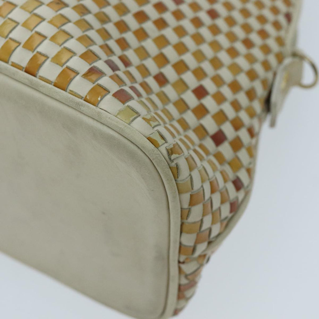 FENDI Hand Bag Leather White Brown ti2186