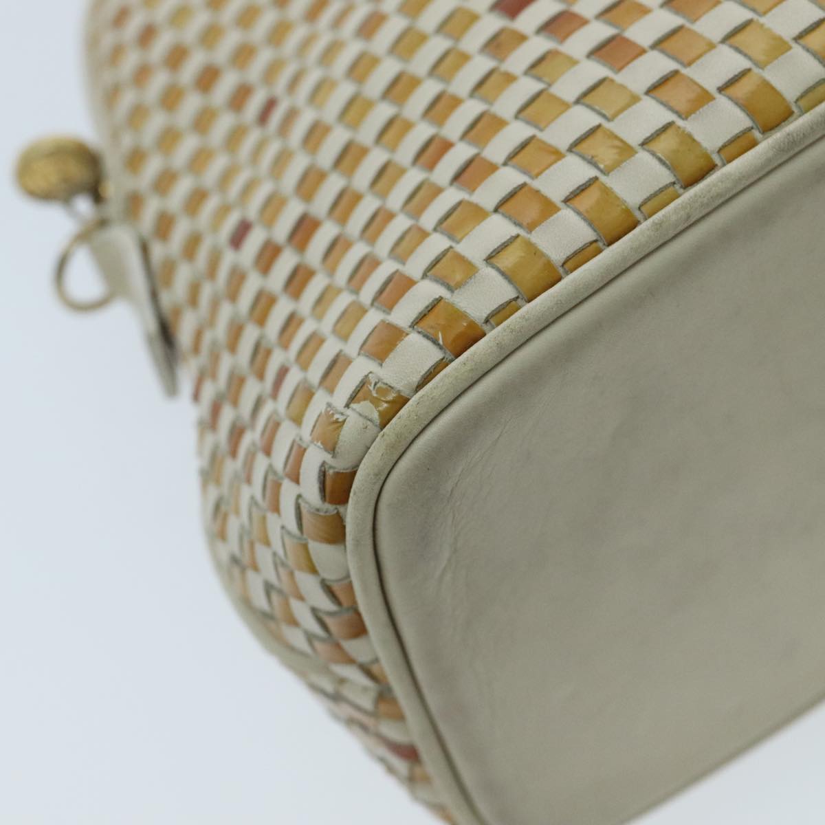 FENDI Hand Bag Leather White Brown ti2186