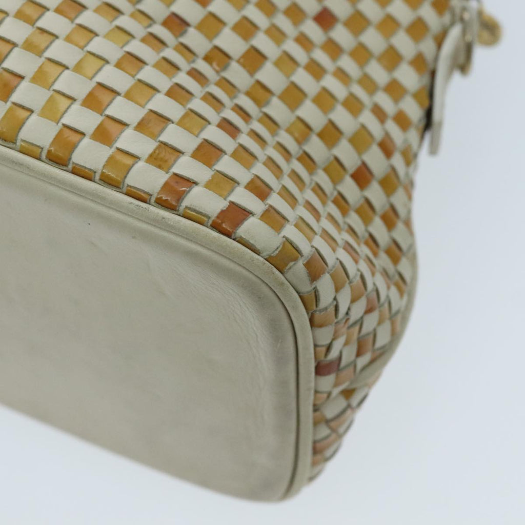 FENDI Hand Bag Leather White Brown ti2186