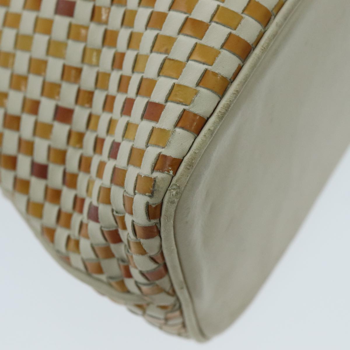 FENDI Hand Bag Leather White Brown ti2186