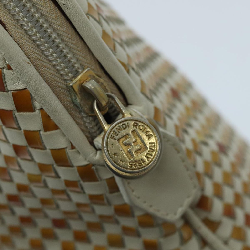 FENDI Hand Bag Leather White Brown ti2186