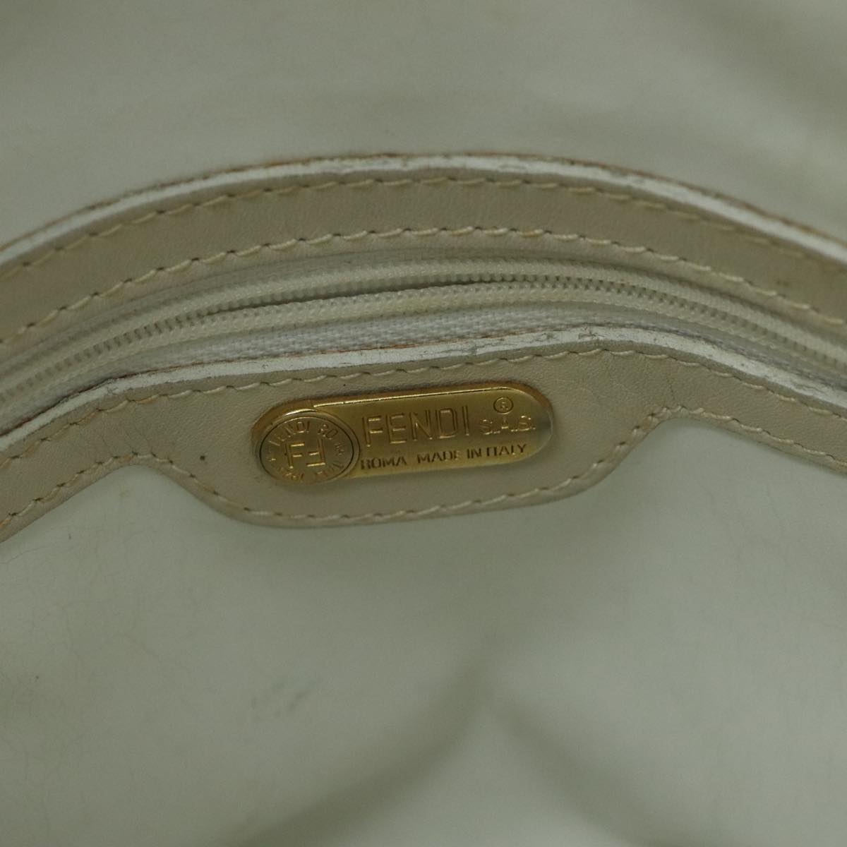 FENDI Hand Bag Leather White Brown ti2186