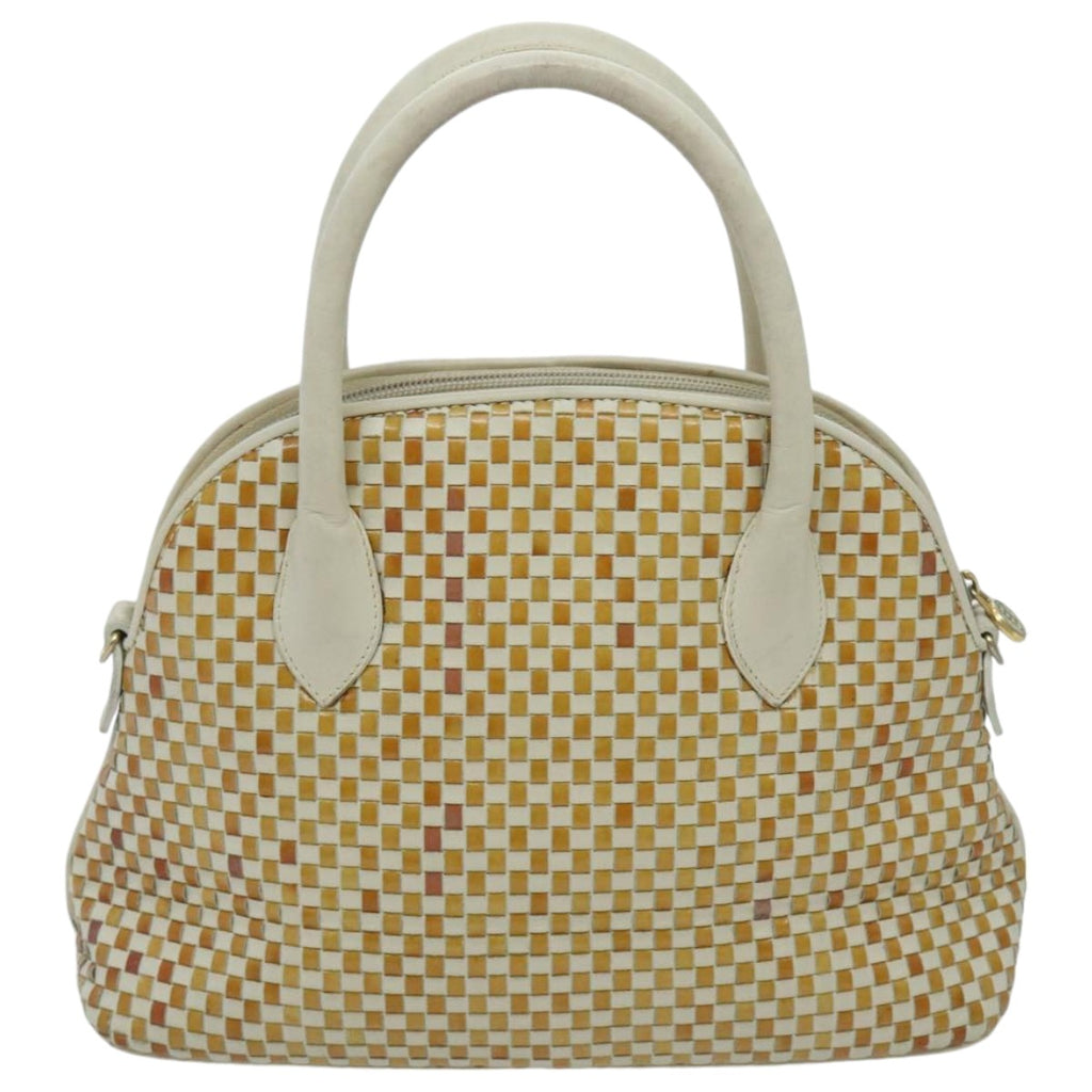 FENDI Hand Bag Leather White Brown ti2186