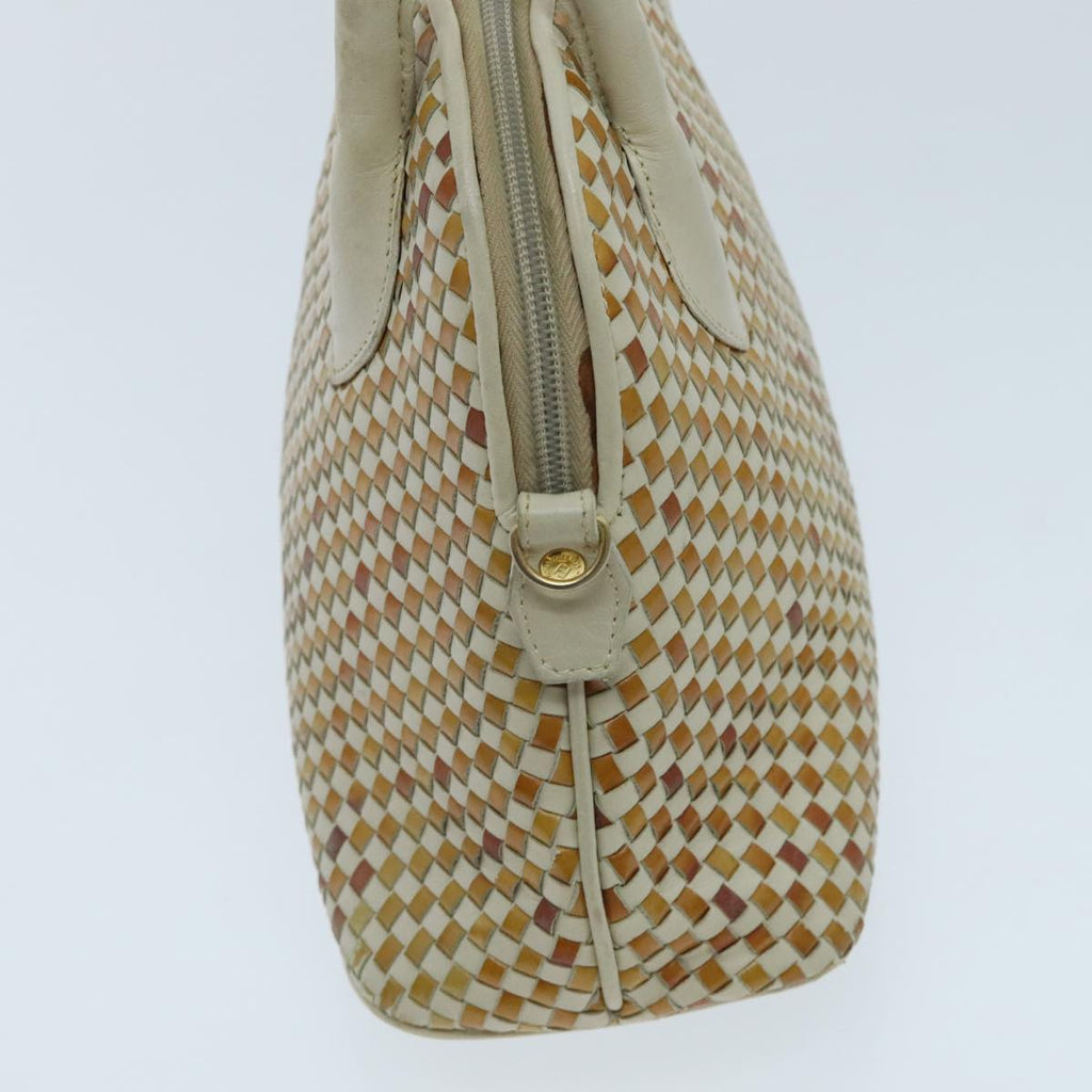FENDI Hand Bag Leather White Brown ti2186