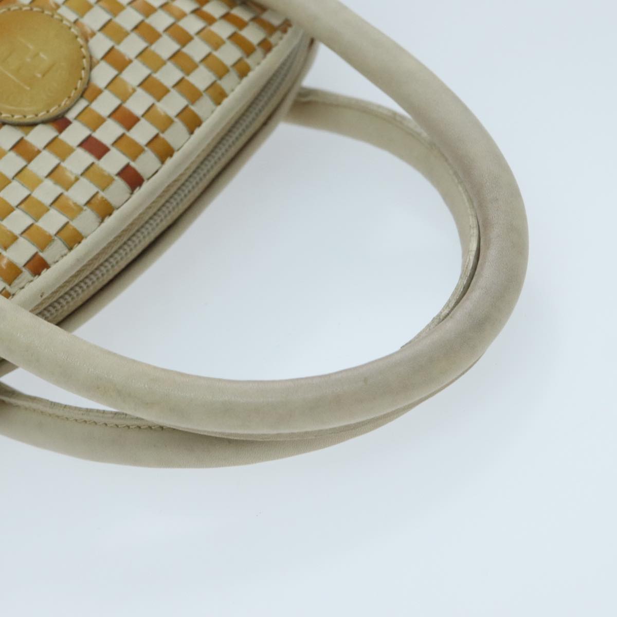 FENDI Hand Bag Leather White Brown ti2186