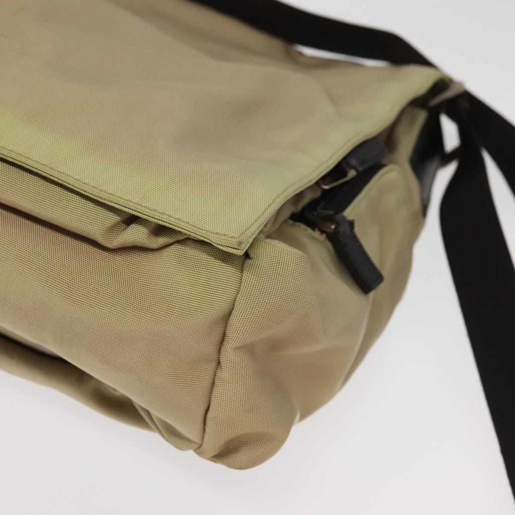 GUCCI Shoulder Bag Nylon Beige Dark Brown Silver 019.0340 ti2214