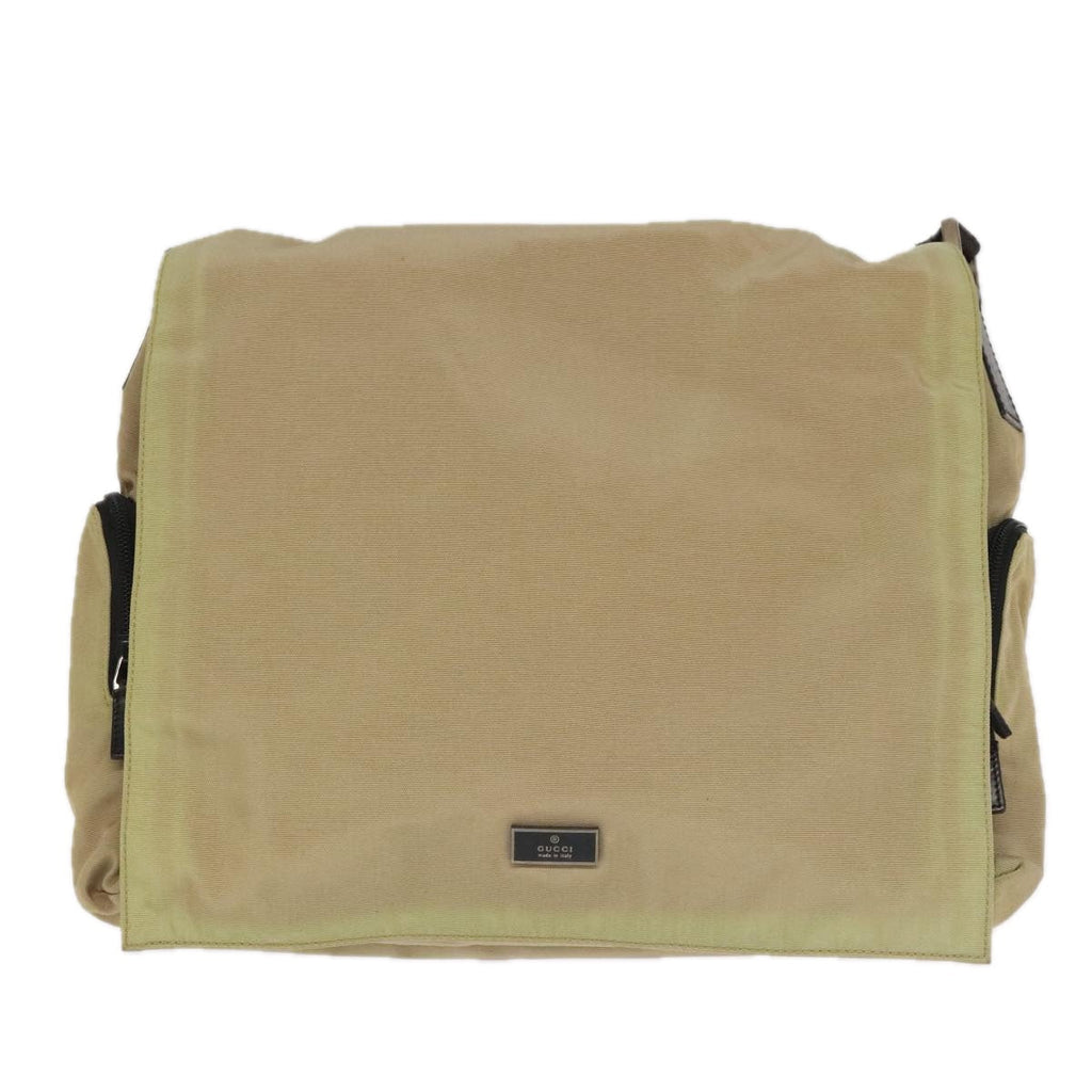 GUCCI Shoulder Bag Nylon Beige Dark Brown Silver 019.0340 ti2214