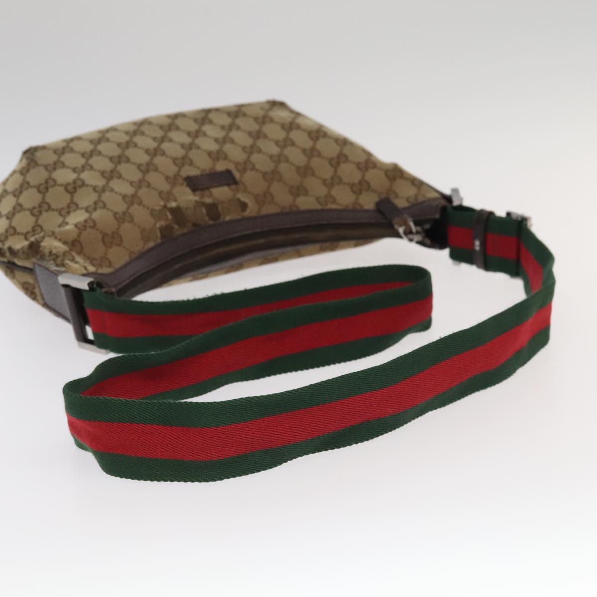 GUCCI GG Canvas Web Sherry Line Shoulder Bag Beige Silver 181092 ti2224