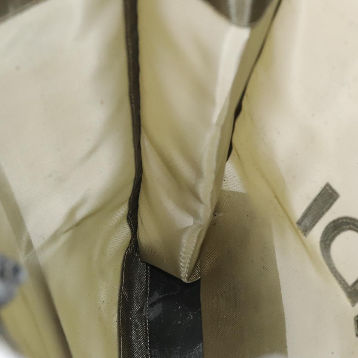 FENDI Tote Bag Nylon Leather Khaki Black Gold ti2229