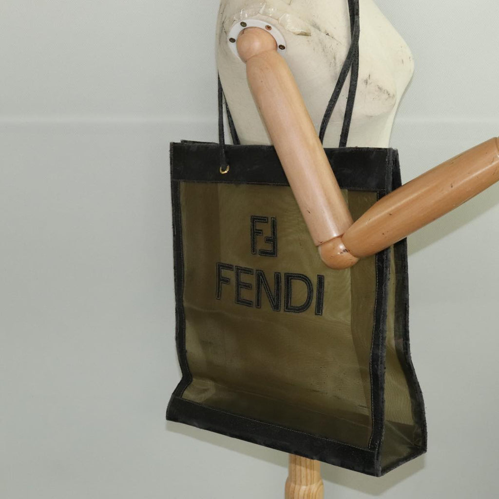 FENDI Tote Bag Nylon Leather Khaki Black Gold ti2229