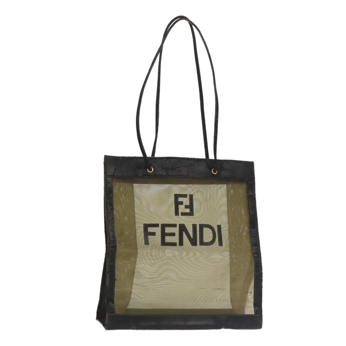 FENDI Tote Bag Nylon Leather Khaki Black Gold ti2229