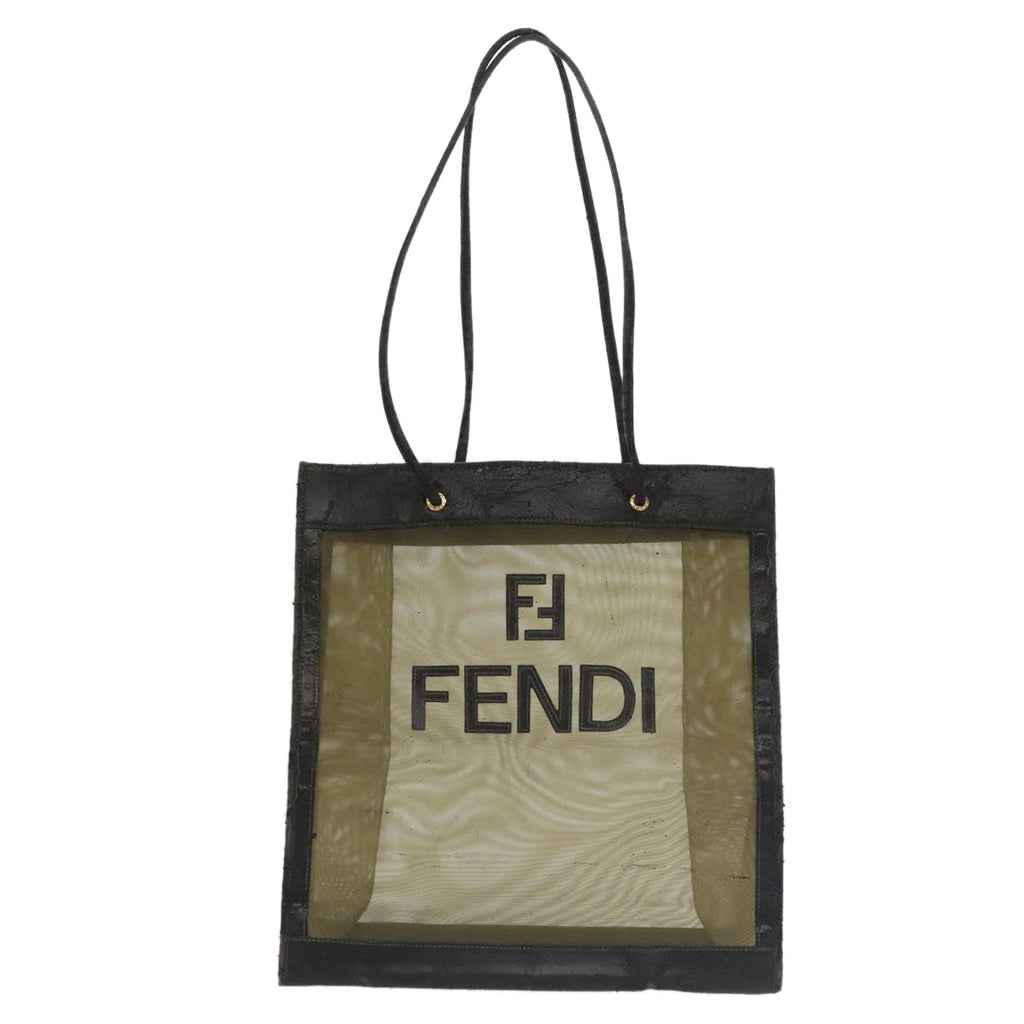 FENDI Tote Bag Nylon Leather Khaki Black Gold ti2229