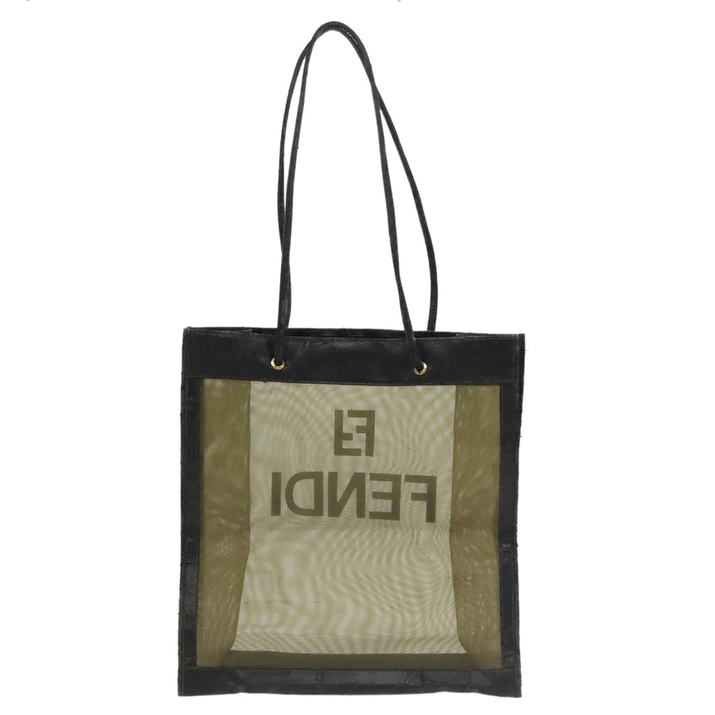 FENDI Tote Bag Nylon Leather Khaki Black Gold ti2229