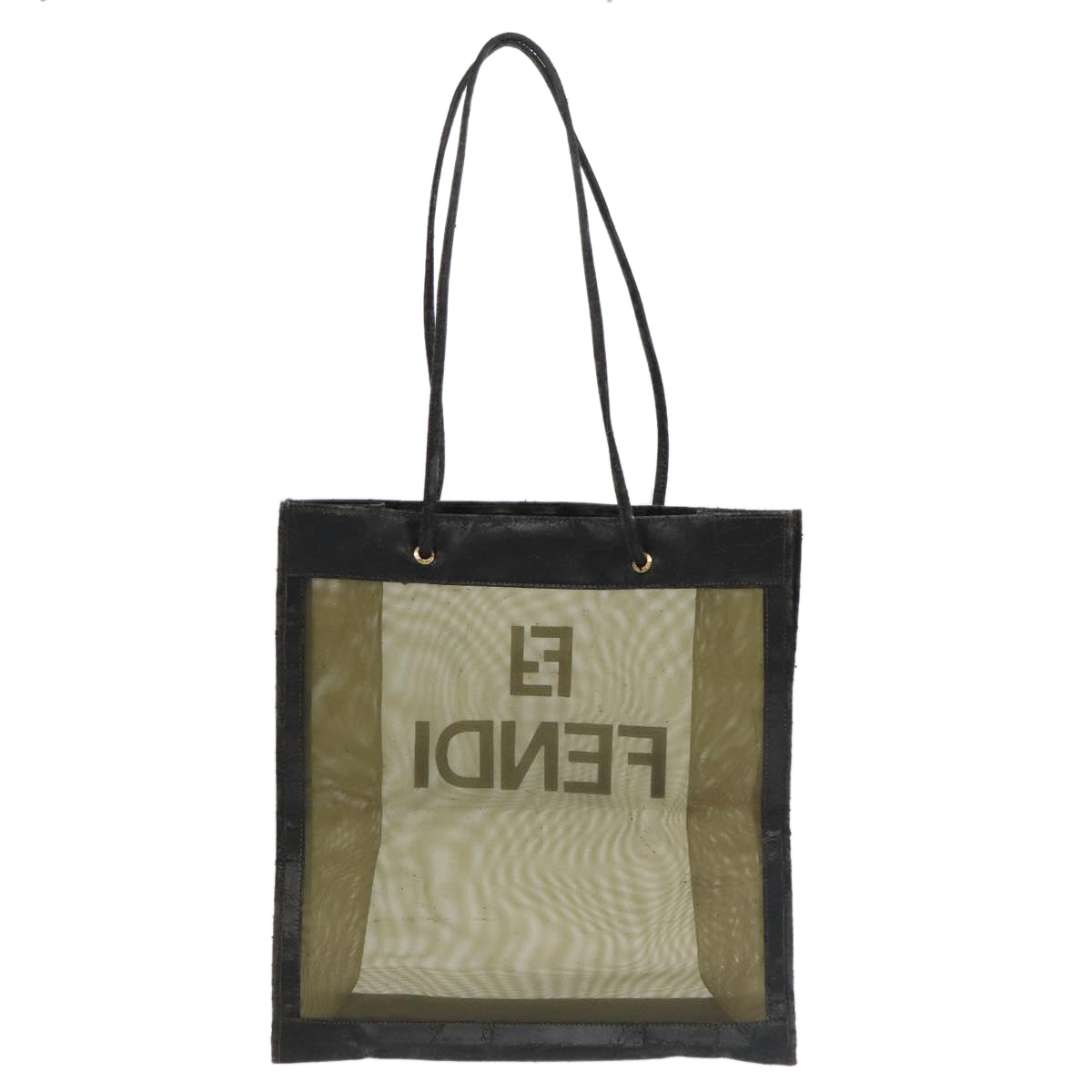 FENDI Tote Bag Nylon Leather Khaki Black Gold ti2229
