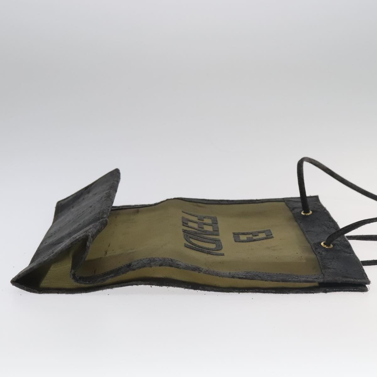 FENDI Tote Bag Nylon Leather Khaki Black Gold ti2229