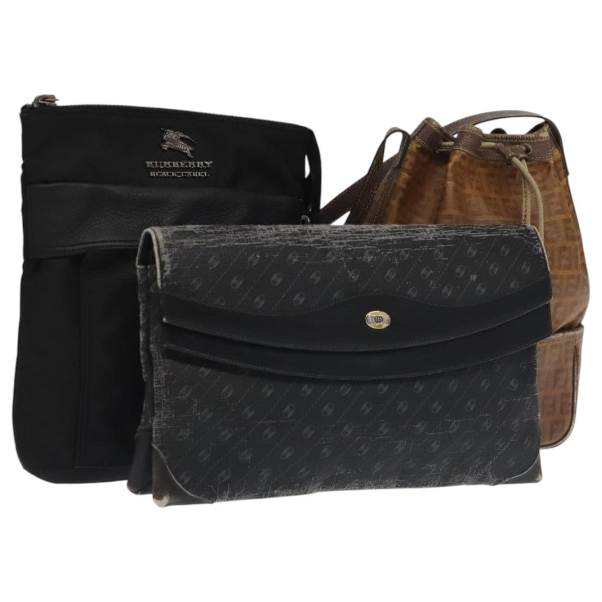 FENDI GUCCI Burberry Zucchino Bag Canvas PVC Enamel 3Set Black Brown ti2285