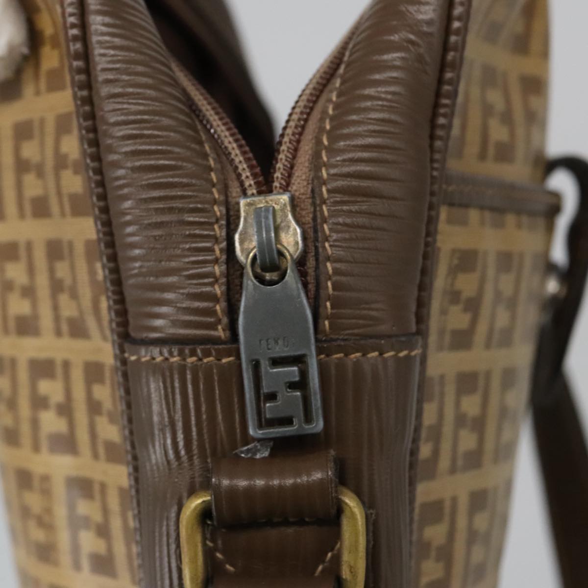 FENDI Zucchino Canvas Shoulder Bag Coated Canvas Brown ti2297
