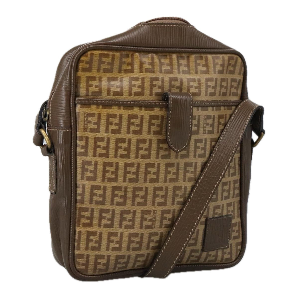 FENDI Zucchino Canvas Shoulder Bag Coated Canvas Brown ti2297