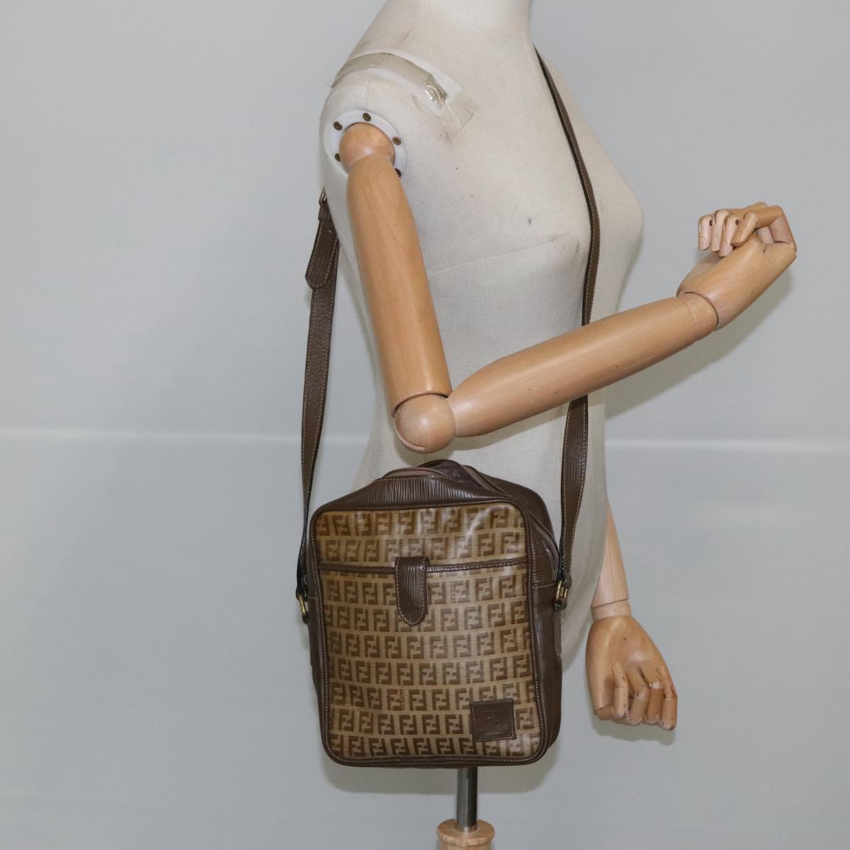 FENDI Zucchino Canvas Shoulder Bag Coated Canvas Brown ti2297