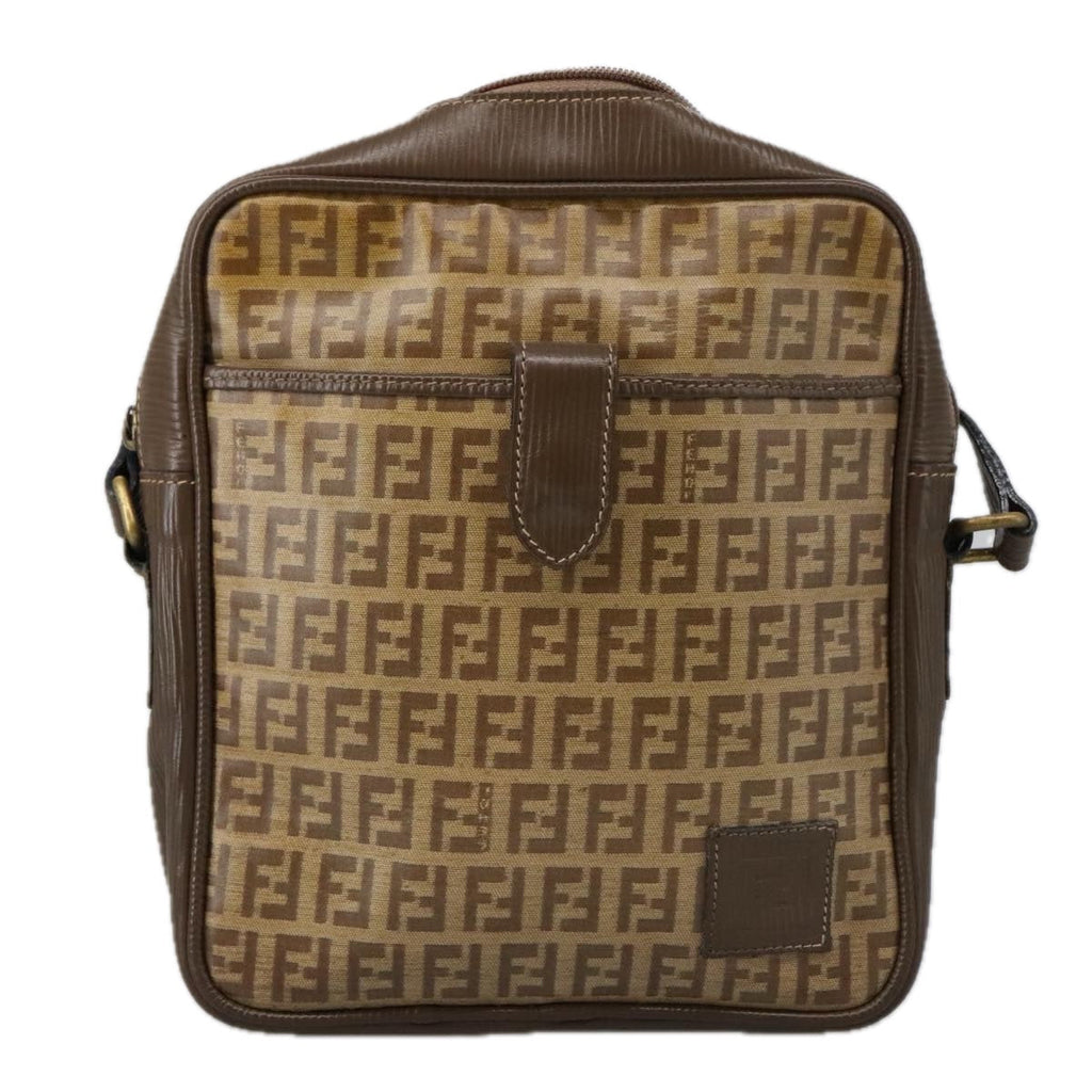 FENDI Zucchino Canvas Shoulder Bag Coated Canvas Brown ti2297