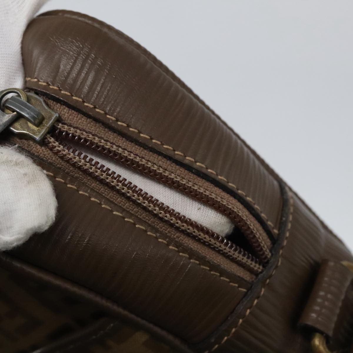 FENDI Zucchino Canvas Shoulder Bag Coated Canvas Brown ti2297