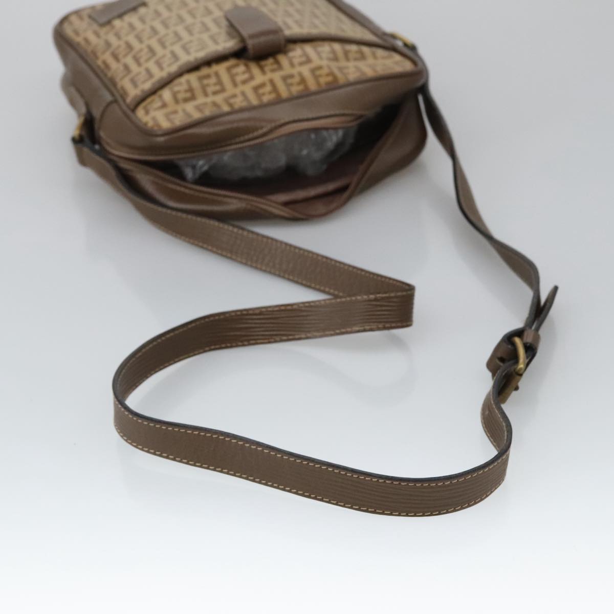FENDI Zucchino Canvas Shoulder Bag Coated Canvas Brown ti2297