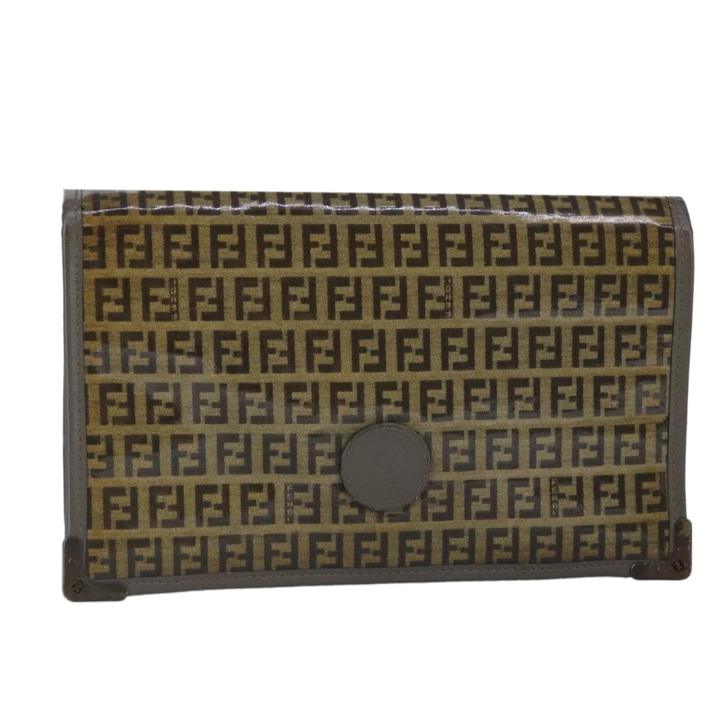 FENDI Zucchino Canvas Clutch Bag Coated Canvas Brown ti2310