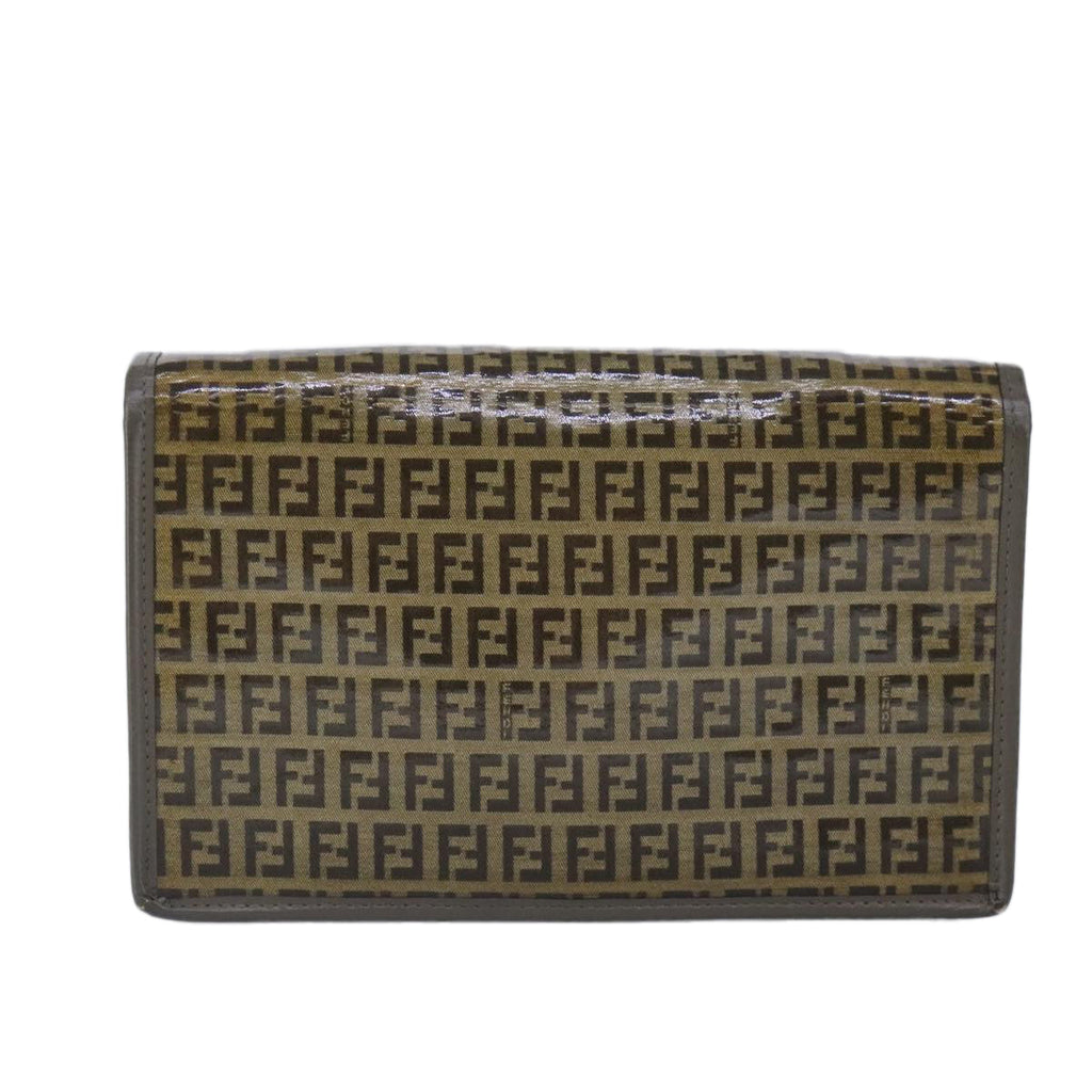 FENDI Zucchino Canvas Clutch Bag Coated Canvas Brown ti2310