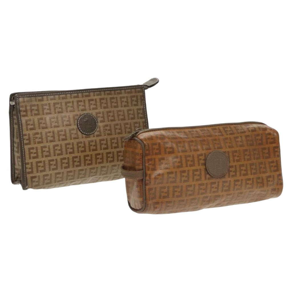 FENDI Zucchino Canvas Clutch Bag Coated Canvas 2Set Brown ti2312