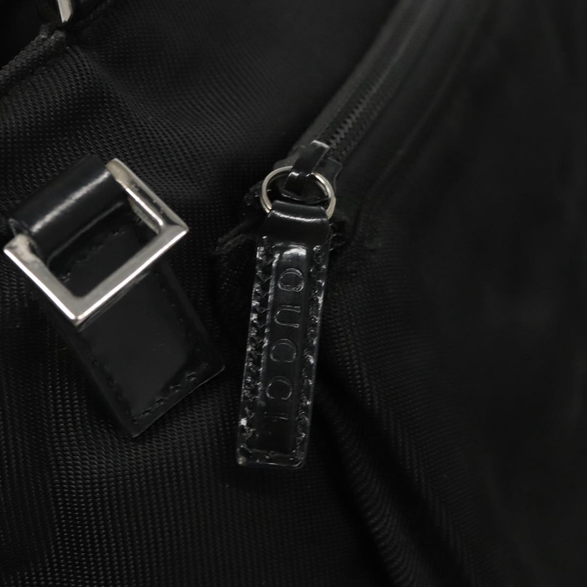GUCCI Bamboo Hand Bag Nylon Leather 2way Black Silver ti2317