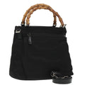 GUCCI Bamboo Hand Bag Nylon Leather 2way Black Silver ti2317