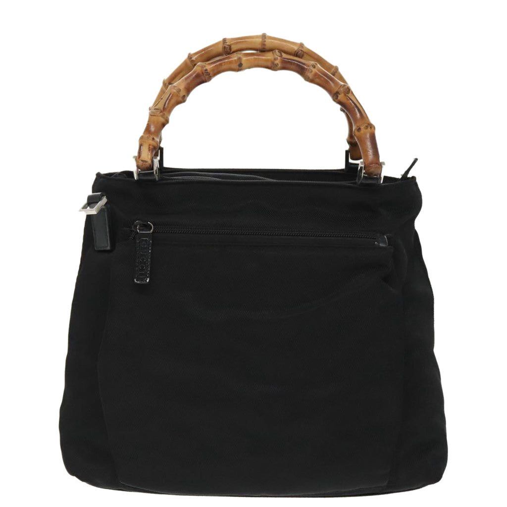 GUCCI Bamboo Hand Bag Nylon Leather 2way Black Silver ti2317