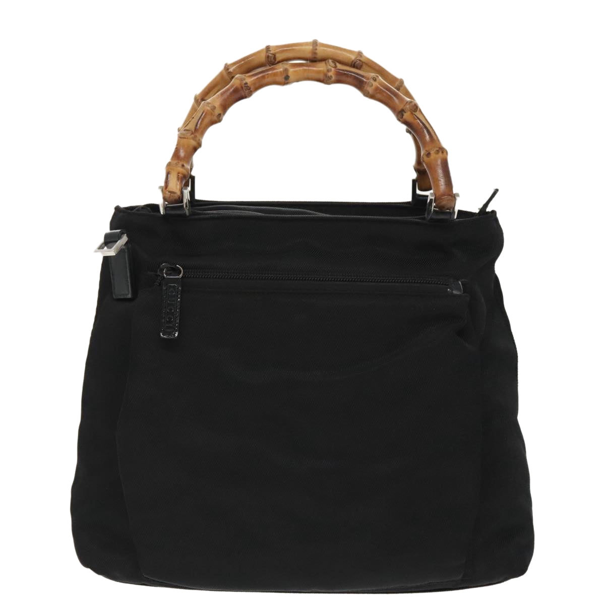 GUCCI Bamboo Hand Bag Nylon Leather 2way Black Silver ti2317