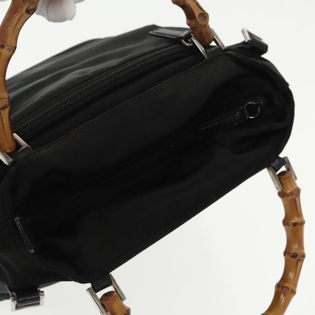 GUCCI Bamboo Hand Bag Nylon Leather 2way Black Silver ti2317
