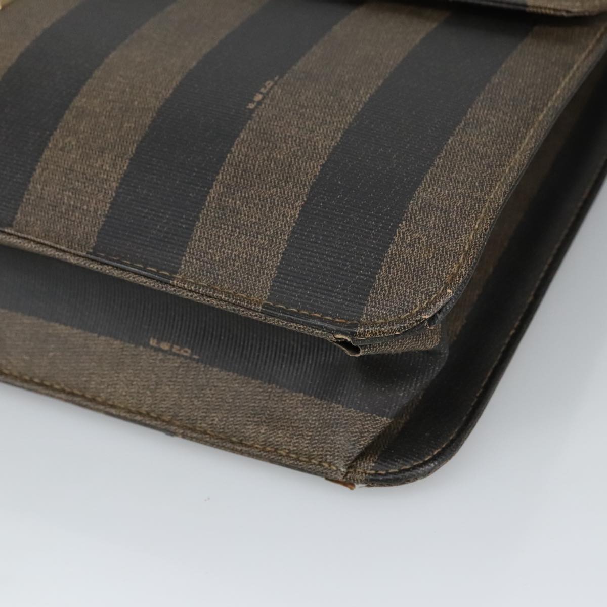 FENDI Pecan Canvas Business Bag PVC Leather Brown Black Gold ti2321