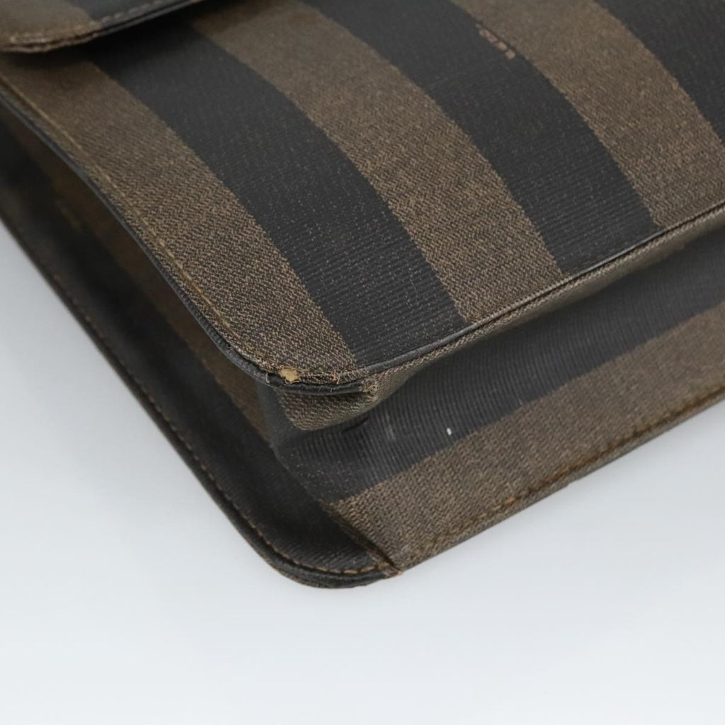 FENDI Pecan Canvas Business Bag PVC Leather Brown Black Gold ti2321