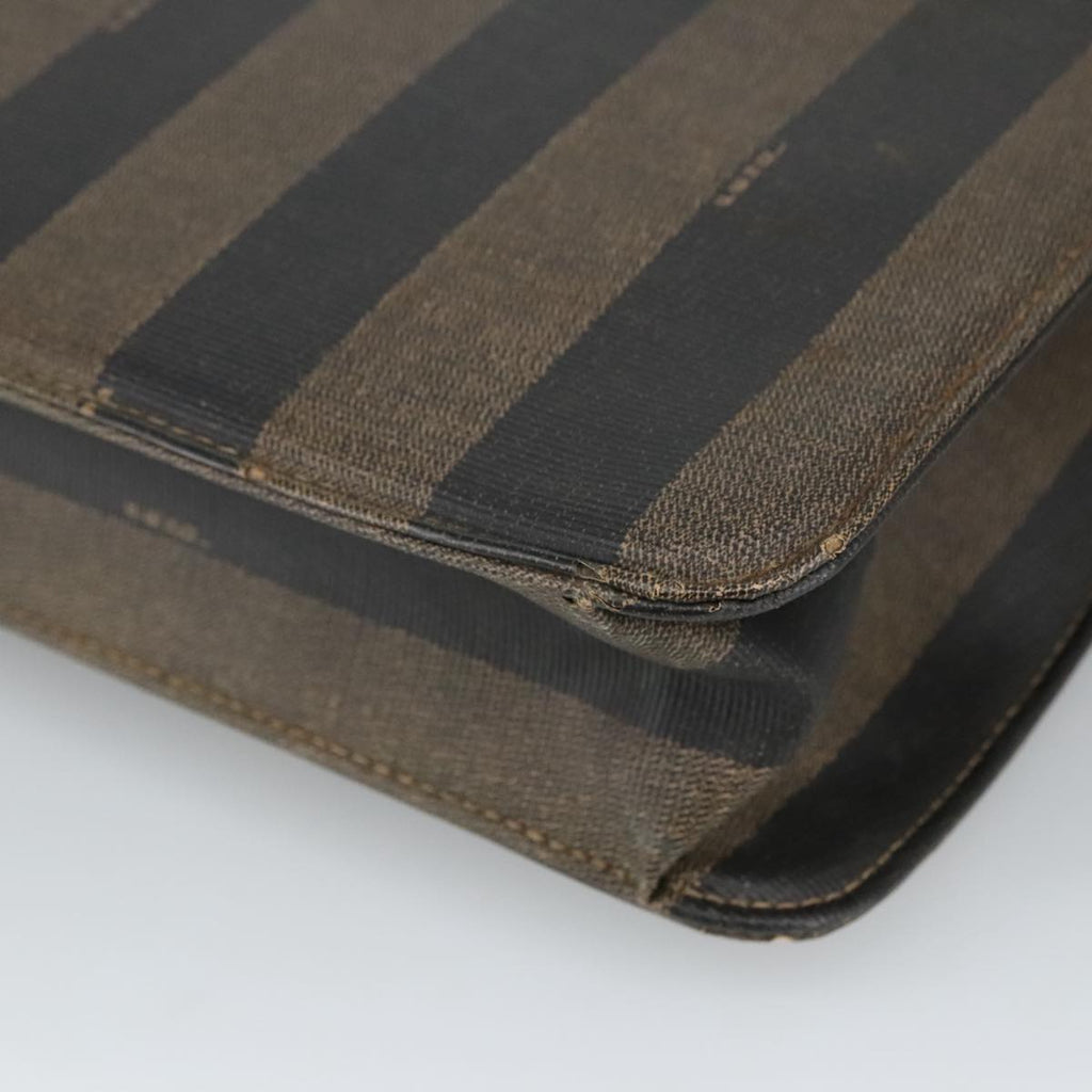 FENDI Pecan Canvas Business Bag PVC Leather Brown Black Gold ti2321
