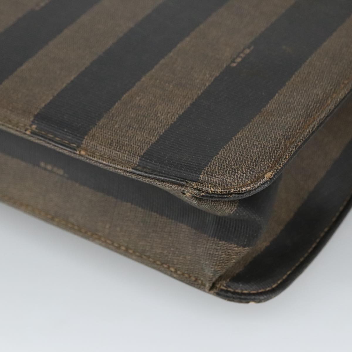 FENDI Pecan Canvas Business Bag PVC Leather Brown Black Gold ti2321