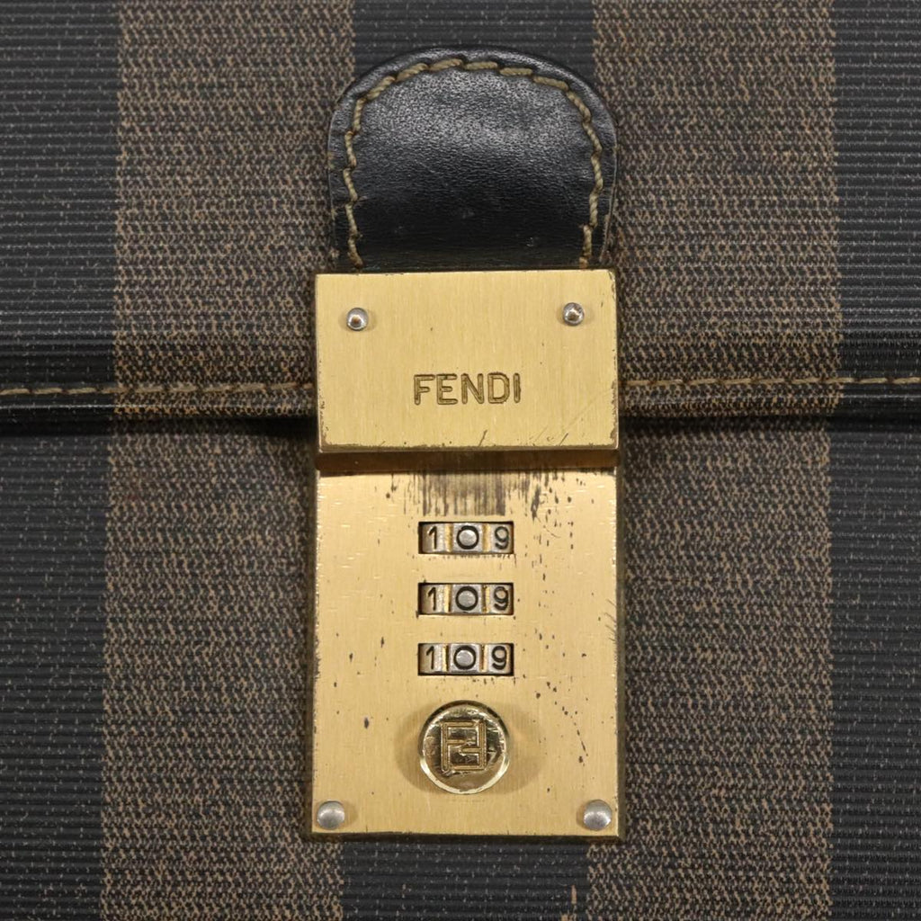 FENDI Pecan Canvas Business Bag PVC Leather Brown Black Gold ti2321