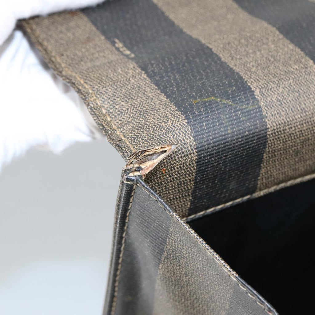 FENDI Pecan Canvas Business Bag PVC Leather Brown Black Gold ti2321