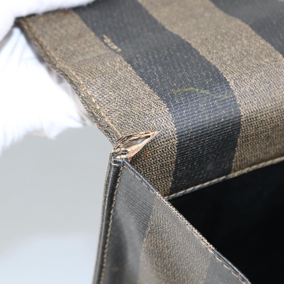 FENDI Pecan Canvas Business Bag PVC Leather Brown Black Gold ti2321