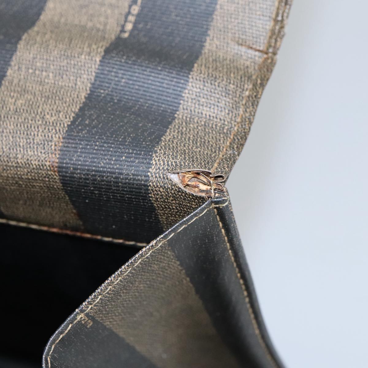 FENDI Pecan Canvas Business Bag PVC Leather Brown Black Gold ti2321